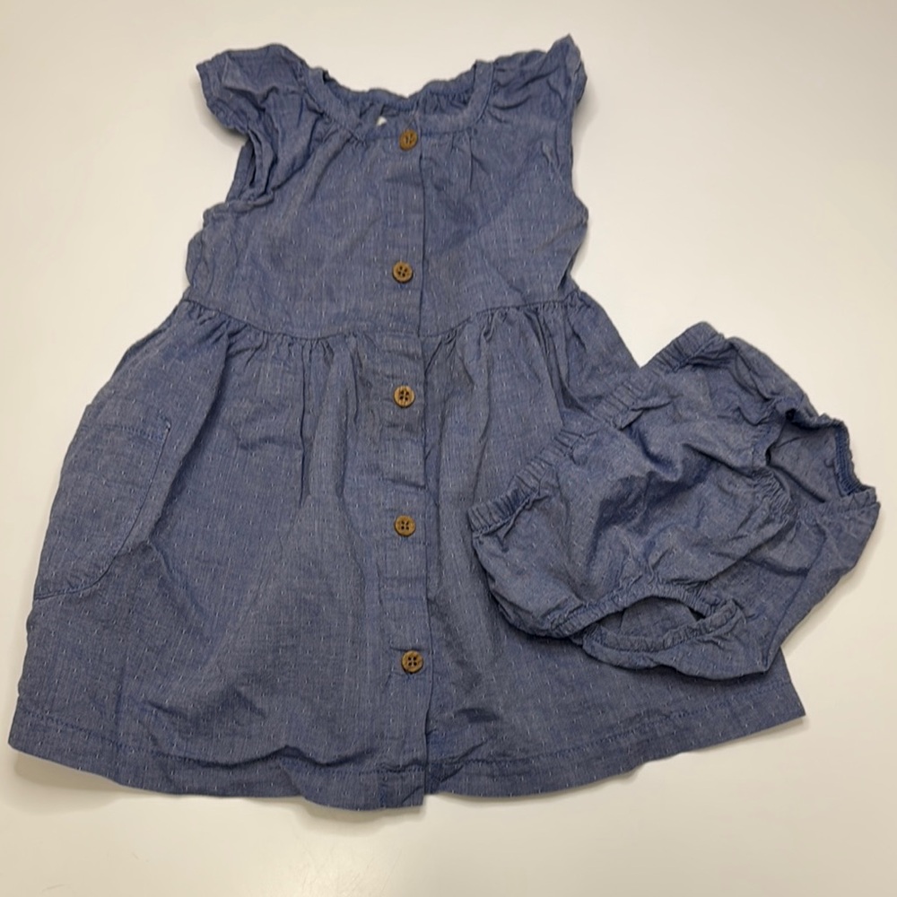 Little Planet by Carter’s- Blue Button-Up Baby Dress with Bloomers